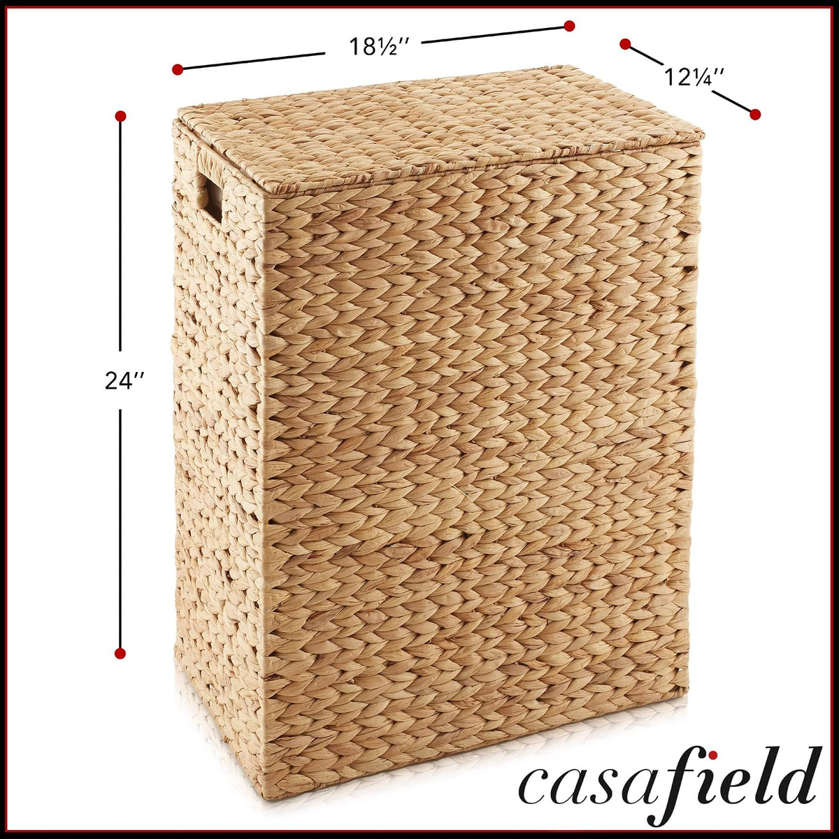 Large Laundry Hamper with Lid and Removable Liner Bag - Espresso Dark Brown, Woven Water Hyacinth Rectangular Laundry Basket Clothes Sorter