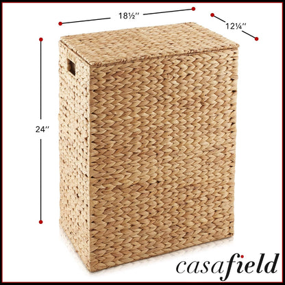Large Laundry Hamper with Lid and Removable Liner Bag - Espresso Dark Brown, Woven Water Hyacinth Rectangular Laundry Basket Clothes Sorter