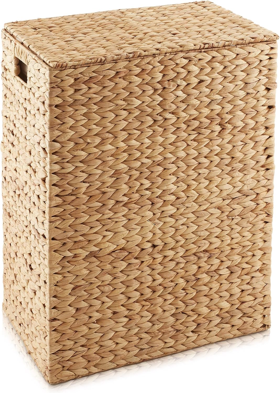Large Laundry Hamper with Lid and Removable Liner Bag - Espresso Dark Brown, Woven Water Hyacinth Rectangular Laundry Basket Clothes Sorter