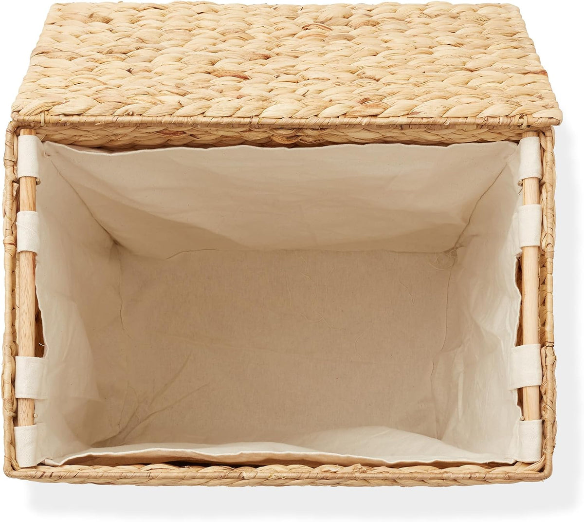 Large Laundry Hamper with Lid and Removable Liner Bag - Espresso Dark Brown, Woven Water Hyacinth Rectangular Laundry Basket Clothes Sorter