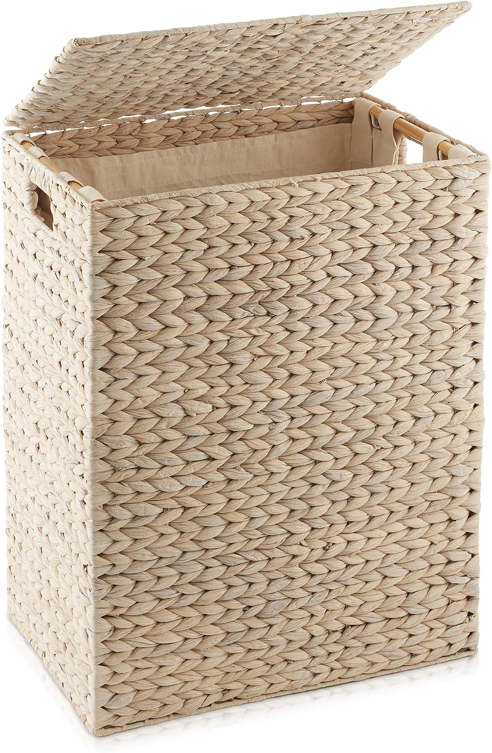 Large Laundry Hamper with Lid and Removable Liner Bag - Espresso Dark Brown, Woven Water Hyacinth Rectangular Laundry Basket Clothes Sorter