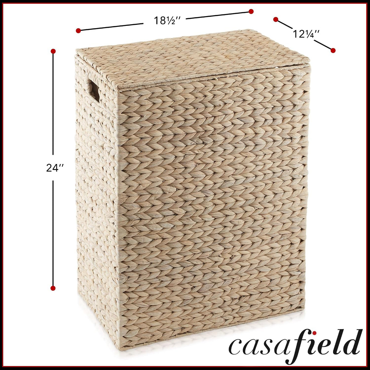 Large Laundry Hamper with Lid and Removable Liner Bag - Espresso Dark Brown, Woven Water Hyacinth Rectangular Laundry Basket Clothes Sorter