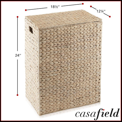 Large Laundry Hamper with Lid and Removable Liner Bag - Espresso Dark Brown, Woven Water Hyacinth Rectangular Laundry Basket Clothes Sorter