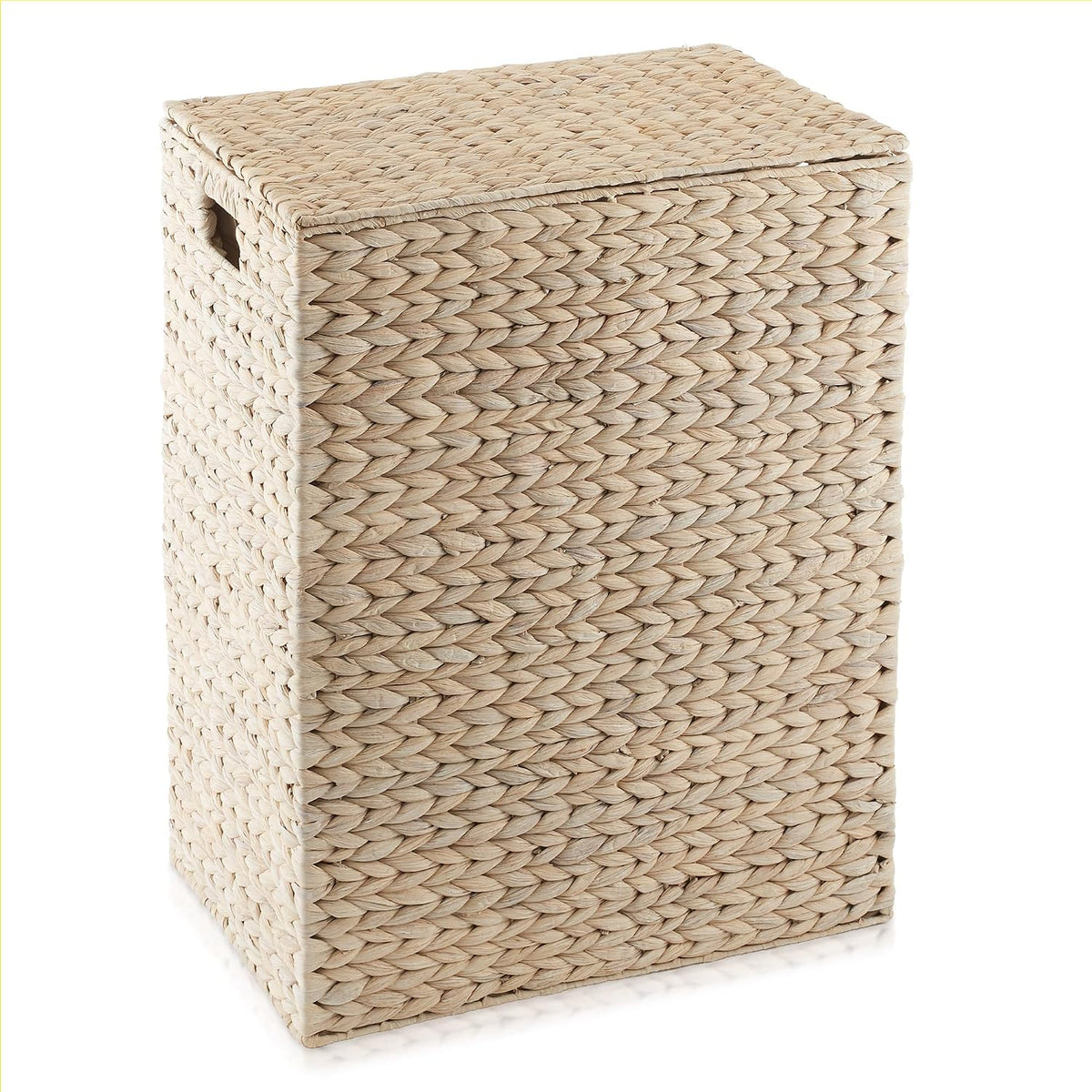 Large Laundry Hamper with Lid and Removable Liner Bag - Espresso Dark Brown, Woven Water Hyacinth Rectangular Laundry Basket Clothes Sorter