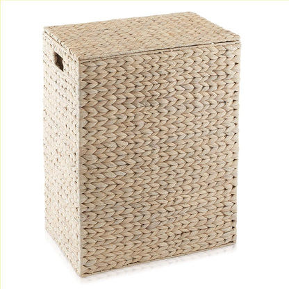 Large Laundry Hamper with Lid and Removable Liner Bag - Espresso Dark Brown, Woven Water Hyacinth Rectangular Laundry Basket Clothes Sorter