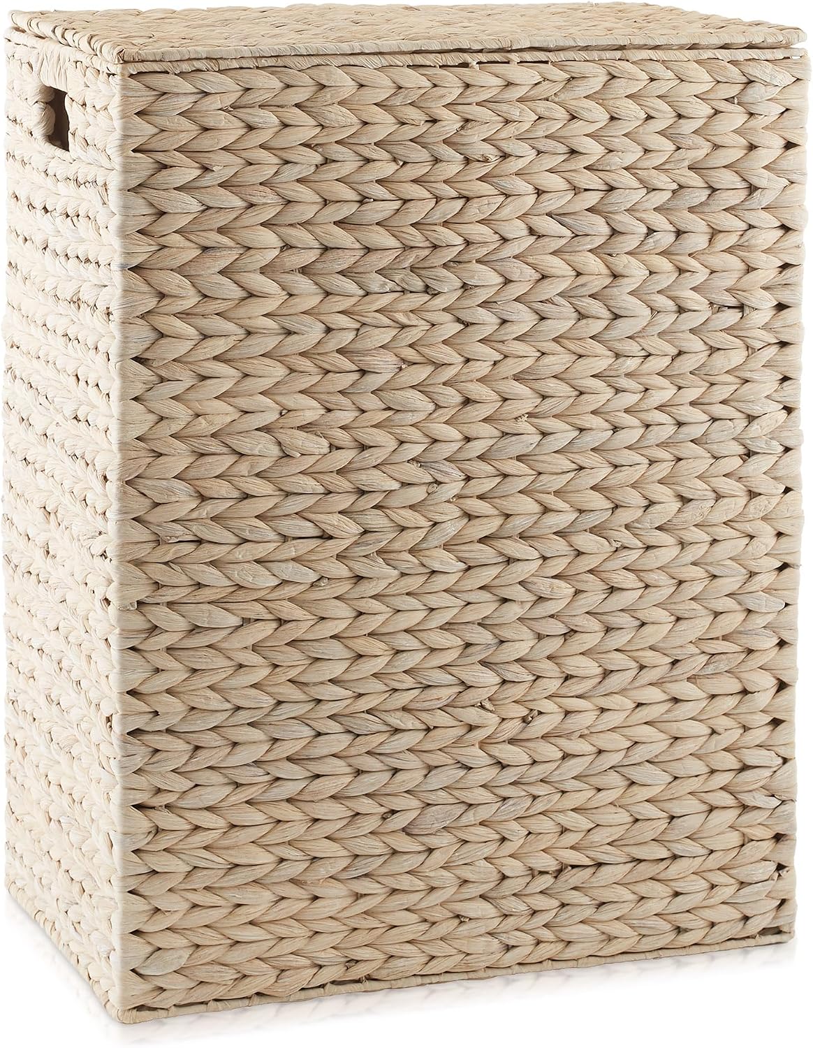 Large Laundry Hamper with Lid and Removable Liner Bag - Espresso Dark Brown, Woven Water Hyacinth Rectangular Laundry Basket Clothes Sorter