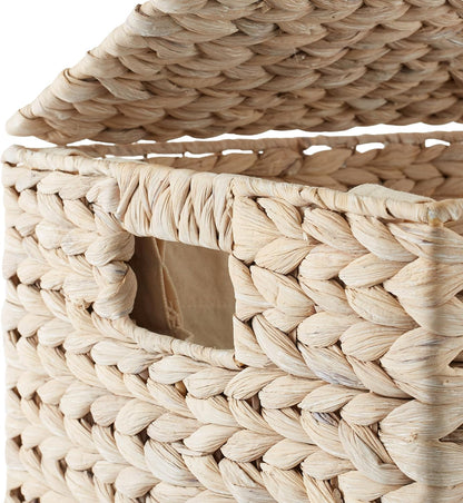 Large Laundry Hamper with Lid and Removable Liner Bag - Espresso Dark Brown, Woven Water Hyacinth Rectangular Laundry Basket Clothes Sorter