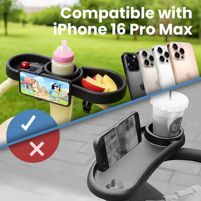 Stroller Tray with Cup Holder & Phone Mount, 360° Rotation