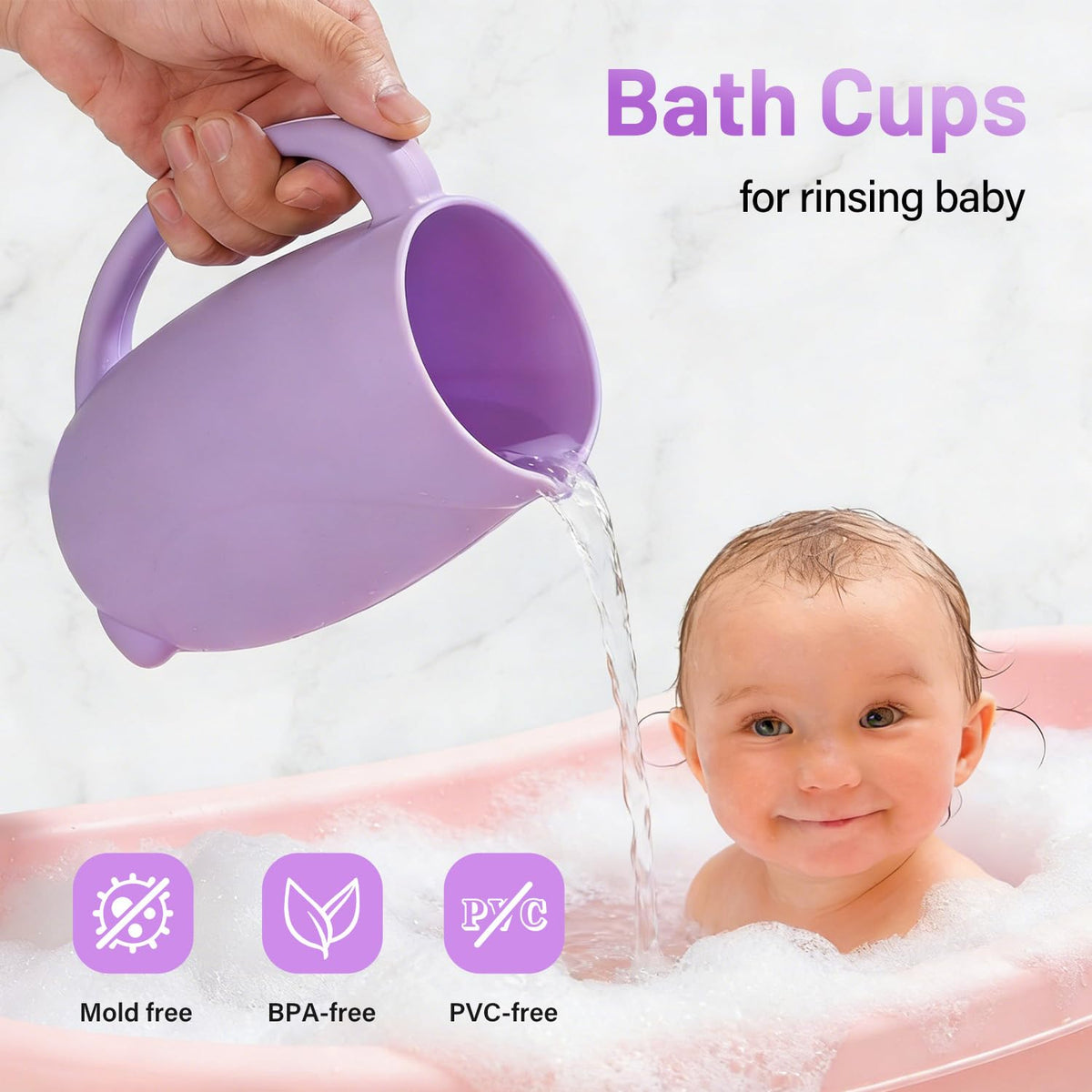 Baby Bath Rinse Cup - Food Grade Silicone - Shampoo & Body Washing Rinser Cup for Kids with Easy Grip Handle to Rinse Baby Shower - Baby Essentials (Mint+Brush)