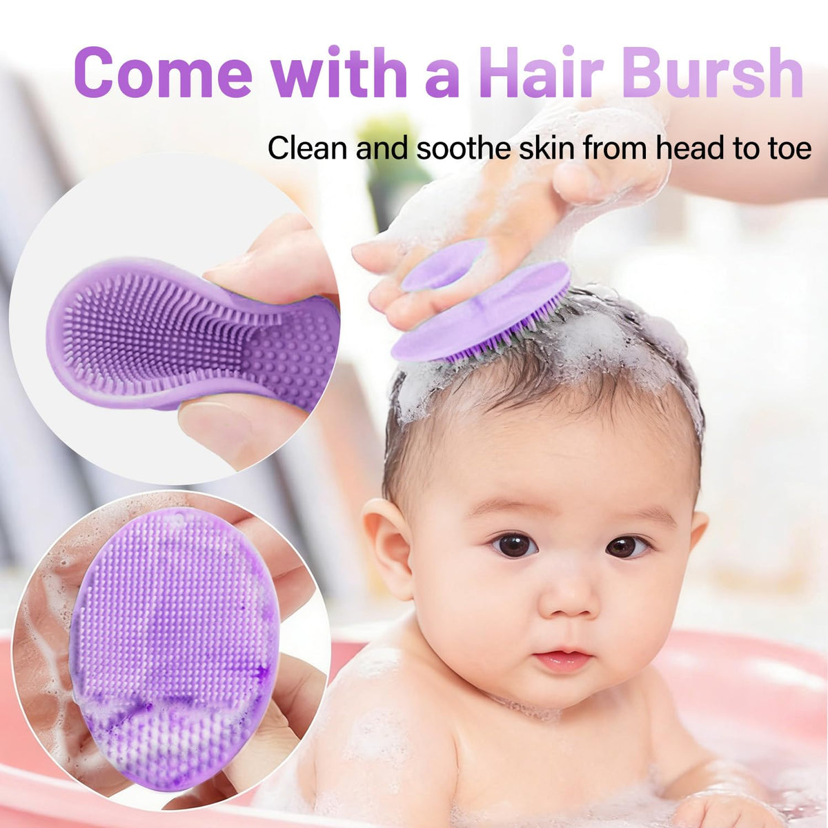 Baby Bath Rinse Cup - Food Grade Silicone - Shampoo & Body Washing Rinser Cup for Kids with Easy Grip Handle to Rinse Baby Shower - Baby Essentials (Mint+Brush)