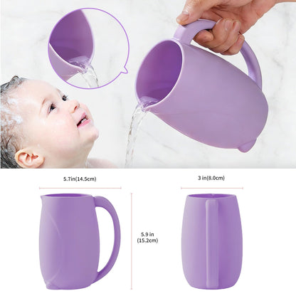 Baby Bath Rinse Cup - Food Grade Silicone - Shampoo & Body Washing Rinser Cup for Kids with Easy Grip Handle to Rinse Baby Shower - Baby Essentials (Mint+Brush)