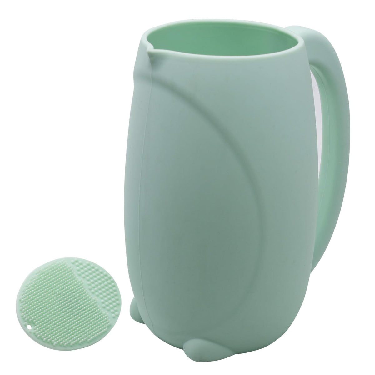 Baby Bath Rinse Cup - Food Grade Silicone - Shampoo & Body Washing Rinser Cup for Kids with Easy Grip Handle to Rinse Baby Shower - Baby Essentials (Mint+Brush)