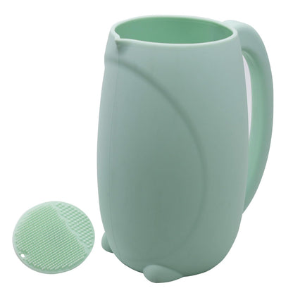 Baby Bath Rinse Cup - Food Grade Silicone - Shampoo & Body Washing Rinser Cup for Kids with Easy Grip Handle to Rinse Baby Shower - Baby Essentials (Mint+Brush)