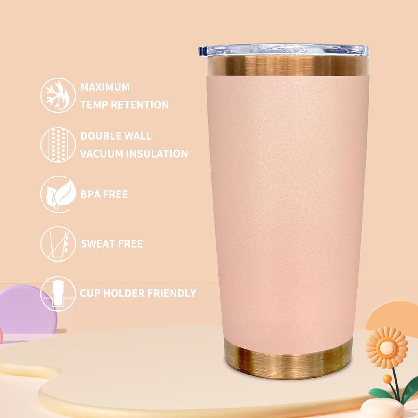 20 oz Tumbler Bulk Stainless Steel Tumblers with Lids and Straws Black | Double Wall Vacuum Insulated, Travel Coffee Mug, Powder Coated, Laser Engrave, Keep Drinks Cold & Hot, Leakproof, 1Pack