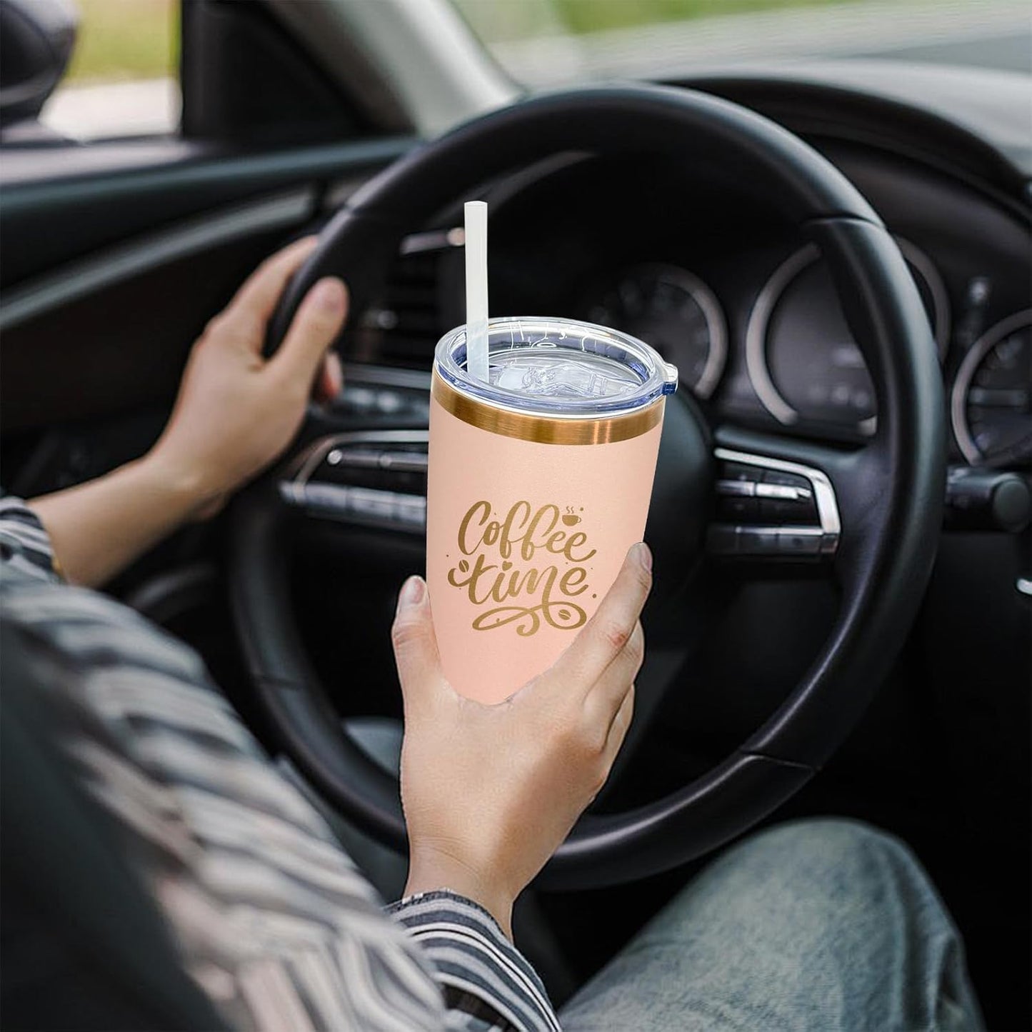 20 oz Tumbler Bulk Stainless Steel Tumblers with Lids and Straws Black | Double Wall Vacuum Insulated, Travel Coffee Mug, Powder Coated, Laser Engrave, Keep Drinks Cold & Hot, Leakproof, 1Pack