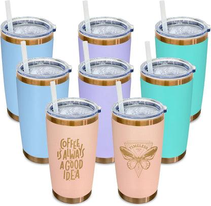20 oz Tumbler Bulk Stainless Steel Tumblers with Lids and Straws Black | Double Wall Vacuum Insulated, Travel Coffee Mug, Powder Coated, Laser Engrave, Keep Drinks Cold & Hot, Leakproof, 1Pack