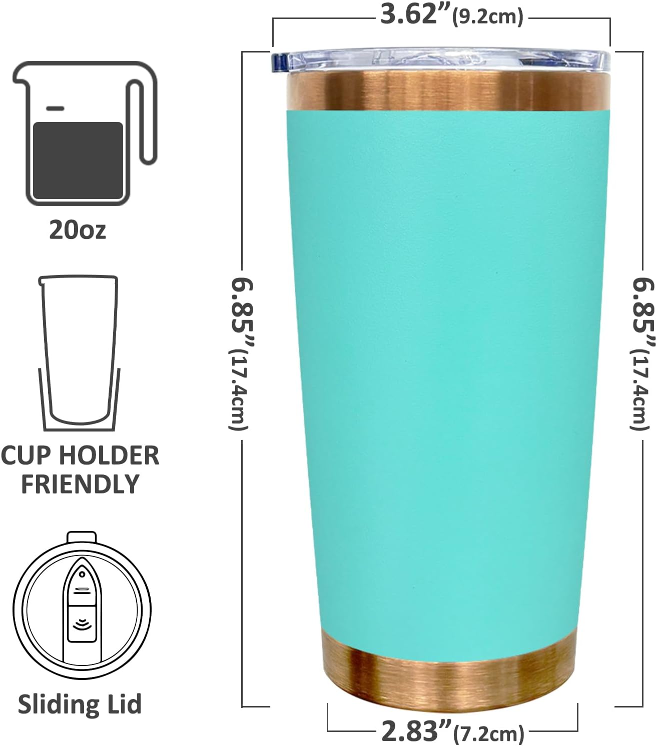 20 oz Tumbler Bulk Stainless Steel Tumblers with Lids and Straws Black | Double Wall Vacuum Insulated, Travel Coffee Mug, Powder Coated, Laser Engrave, Keep Drinks Cold & Hot, Leakproof, 1Pack