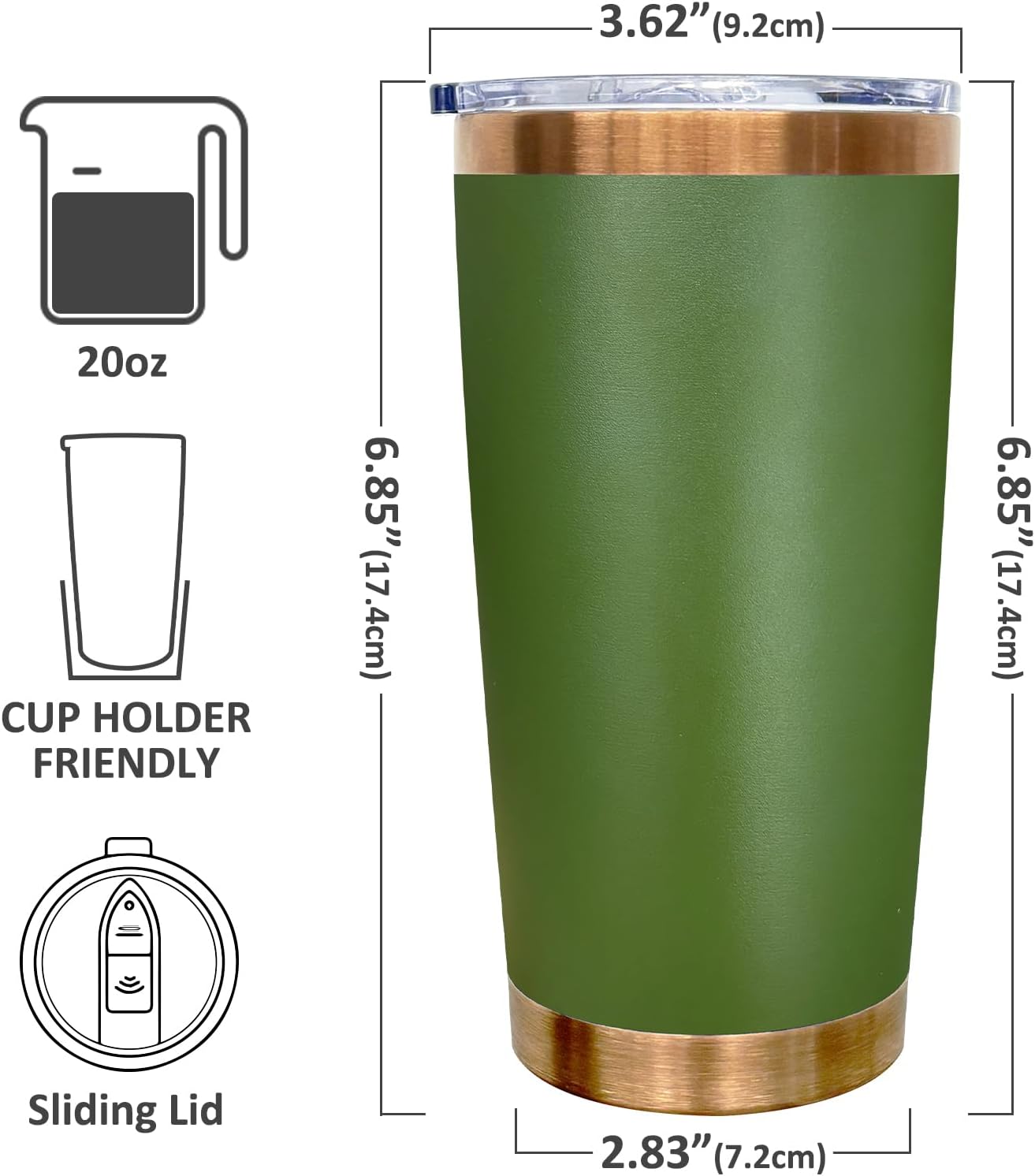 20 oz Tumbler Bulk Stainless Steel Tumblers with Lids and Straws Black | Double Wall Vacuum Insulated, Travel Coffee Mug, Powder Coated, Laser Engrave, Keep Drinks Cold & Hot, Leakproof, 1Pack