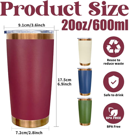 20 oz Tumbler Bulk Stainless Steel Tumblers with Lids and Straws Black | Double Wall Vacuum Insulated, Travel Coffee Mug, Powder Coated, Laser Engrave, Keep Drinks Cold & Hot, Leakproof, 1Pack