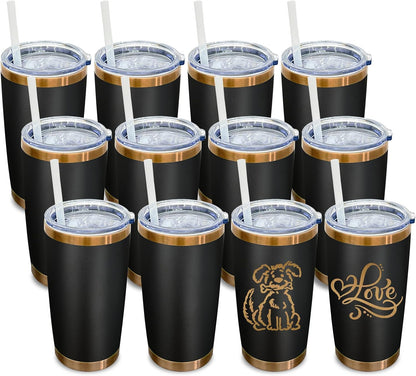 20 oz Tumbler Bulk Stainless Steel Tumblers with Lids and Straws Black | Double Wall Vacuum Insulated, Travel Coffee Mug, Powder Coated, Laser Engrave, Keep Drinks Cold & Hot, Leakproof, 1Pack