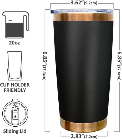 20 oz Tumbler Bulk Stainless Steel Tumblers with Lids and Straws Black | Double Wall Vacuum Insulated, Travel Coffee Mug, Powder Coated, Laser Engrave, Keep Drinks Cold & Hot, Leakproof, 1Pack