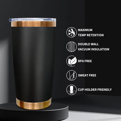 20 oz Tumbler Bulk Stainless Steel Tumblers with Lids and Straws Black | Double Wall Vacuum Insulated, Travel Coffee Mug, Powder Coated, Laser Engrave, Keep Drinks Cold & Hot, Leakproof, 1Pack