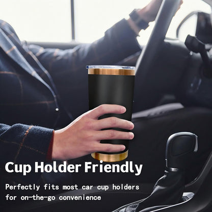 20 oz Tumbler Bulk Stainless Steel Tumblers with Lids and Straws Black | Double Wall Vacuum Insulated, Travel Coffee Mug, Powder Coated, Laser Engrave, Keep Drinks Cold & Hot, Leakproof, 1Pack
