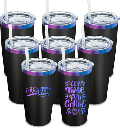 20 oz Tumbler Bulk Stainless Steel Tumblers with Lids and Straws Black | Double Wall Vacuum Insulated, Travel Coffee Mug, Powder Coated, Laser Engrave, Keep Drinks Cold & Hot, Leakproof, 1Pack