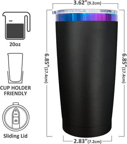 20 oz Tumbler Bulk Stainless Steel Tumblers with Lids and Straws Black | Double Wall Vacuum Insulated, Travel Coffee Mug, Powder Coated, Laser Engrave, Keep Drinks Cold & Hot, Leakproof, 1Pack