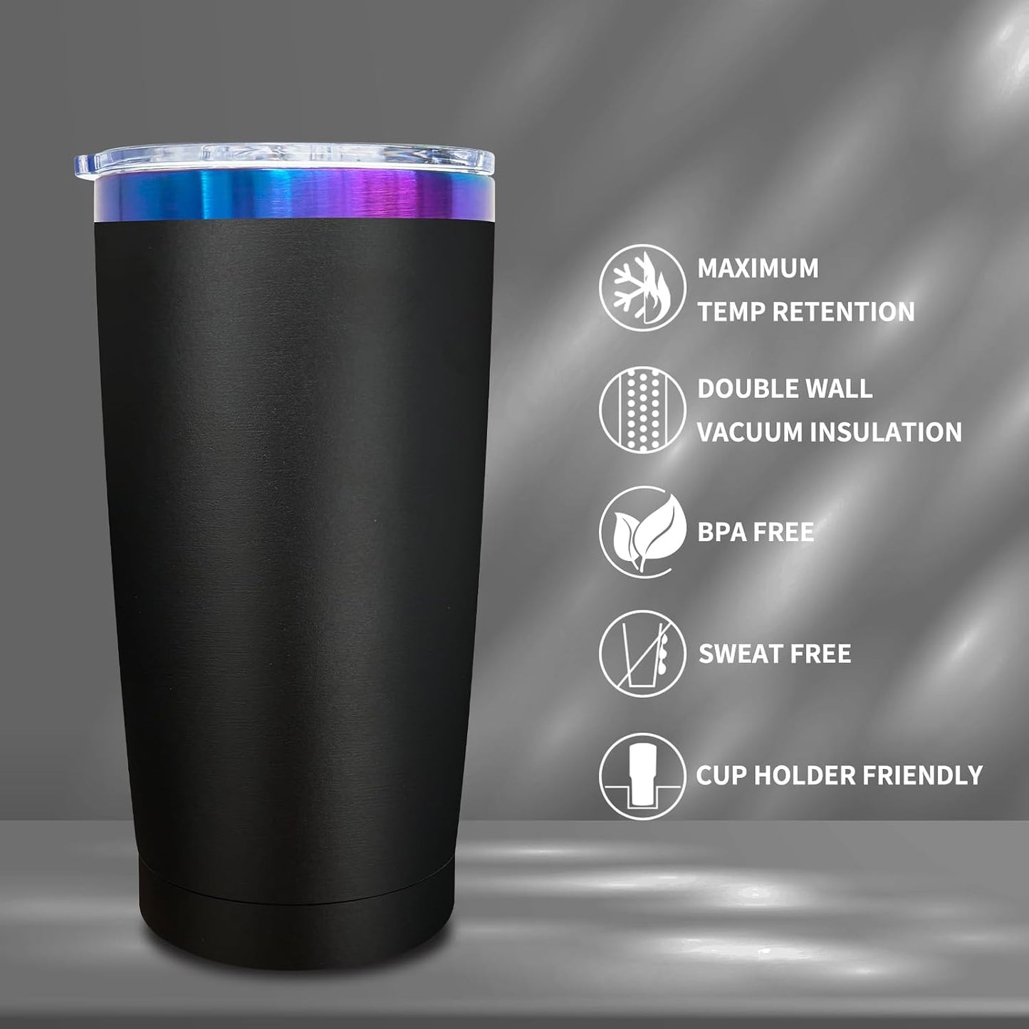 20 oz Tumbler Bulk Stainless Steel Tumblers with Lids and Straws Black | Double Wall Vacuum Insulated, Travel Coffee Mug, Powder Coated, Laser Engrave, Keep Drinks Cold & Hot, Leakproof, 1Pack