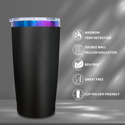 20 oz Tumbler Bulk Stainless Steel Tumblers with Lids and Straws Black | Double Wall Vacuum Insulated, Travel Coffee Mug, Powder Coated, Laser Engrave, Keep Drinks Cold & Hot, Leakproof, 1Pack