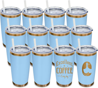 20 oz Tumbler Bulk Stainless Steel Tumblers with Lids and Straws Black | Double Wall Vacuum Insulated, Travel Coffee Mug, Powder Coated, Laser Engrave, Keep Drinks Cold & Hot, Leakproof, 1Pack