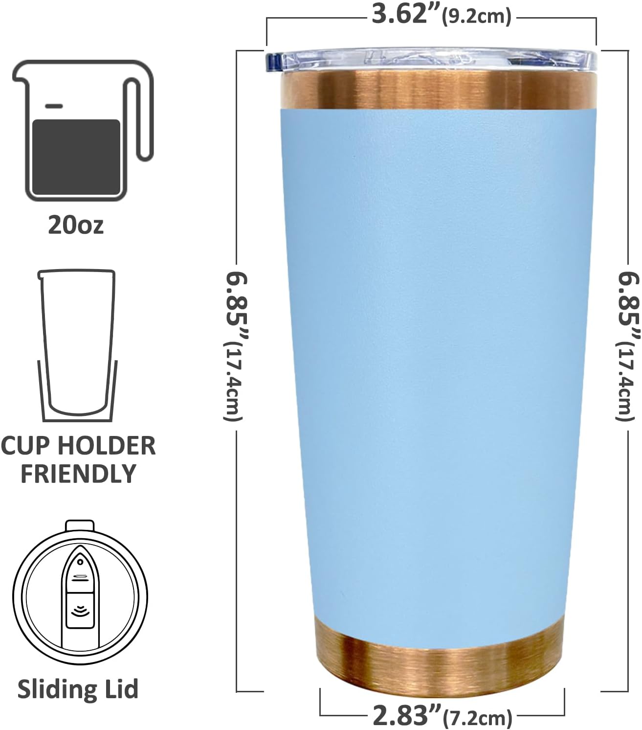 20 oz Tumbler Bulk Stainless Steel Tumblers with Lids and Straws Black | Double Wall Vacuum Insulated, Travel Coffee Mug, Powder Coated, Laser Engrave, Keep Drinks Cold & Hot, Leakproof, 1Pack
