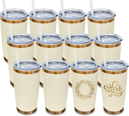 20 oz Tumbler Bulk Stainless Steel Tumblers with Lids and Straws Black | Double Wall Vacuum Insulated, Travel Coffee Mug, Powder Coated, Laser Engrave, Keep Drinks Cold & Hot, Leakproof, 1Pack