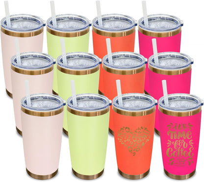 20 oz Tumbler Bulk Stainless Steel Tumblers with Lids and Straws Black | Double Wall Vacuum Insulated, Travel Coffee Mug, Powder Coated, Laser Engrave, Keep Drinks Cold & Hot, Leakproof, 1Pack