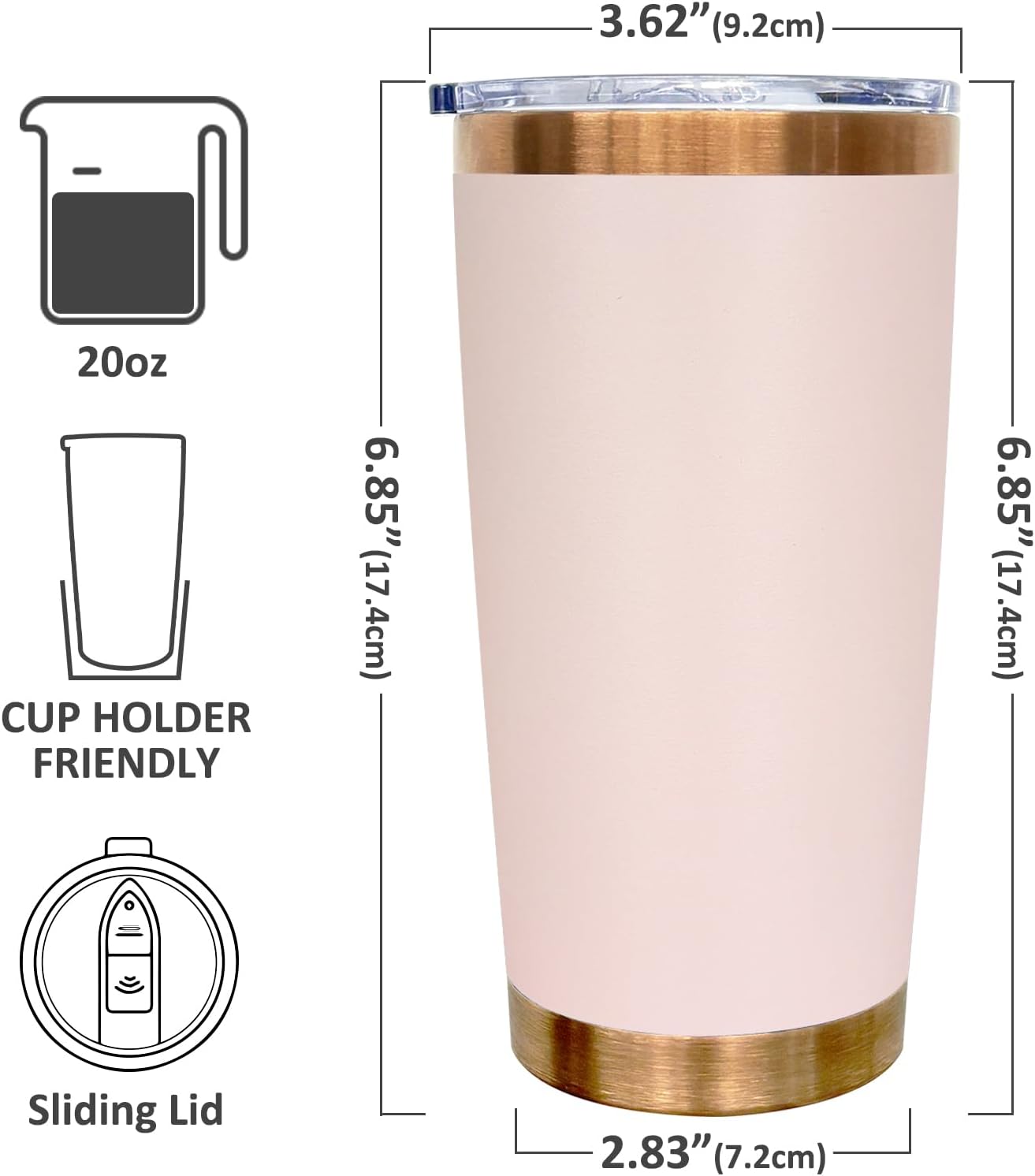 20 oz Tumbler Bulk Stainless Steel Tumblers with Lids and Straws Black | Double Wall Vacuum Insulated, Travel Coffee Mug, Powder Coated, Laser Engrave, Keep Drinks Cold & Hot, Leakproof, 1Pack