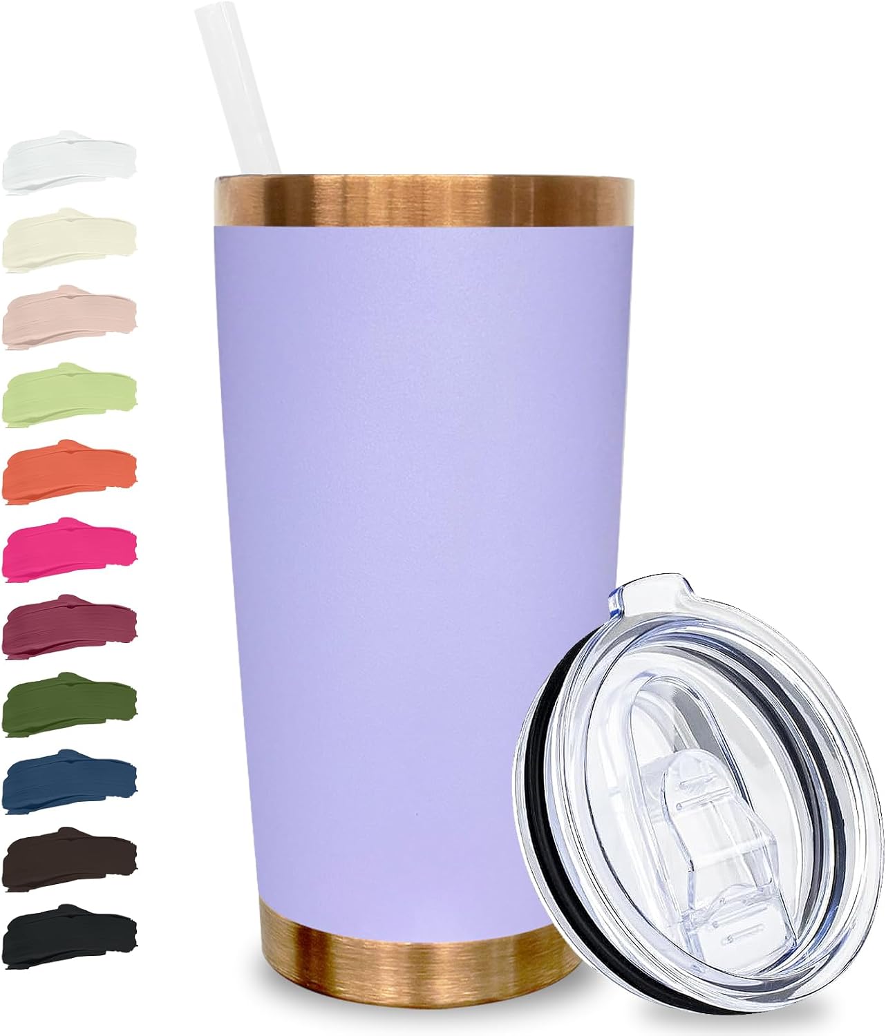 20 oz Tumbler Bulk Stainless Steel Tumblers with Lids and Straws Black | Double Wall Vacuum Insulated, Travel Coffee Mug, Powder Coated, Laser Engrave, Keep Drinks Cold & Hot, Leakproof, 1Pack