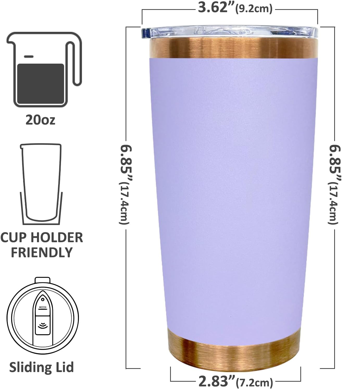 20 oz Tumbler Bulk Stainless Steel Tumblers with Lids and Straws Black | Double Wall Vacuum Insulated, Travel Coffee Mug, Powder Coated, Laser Engrave, Keep Drinks Cold & Hot, Leakproof, 1Pack