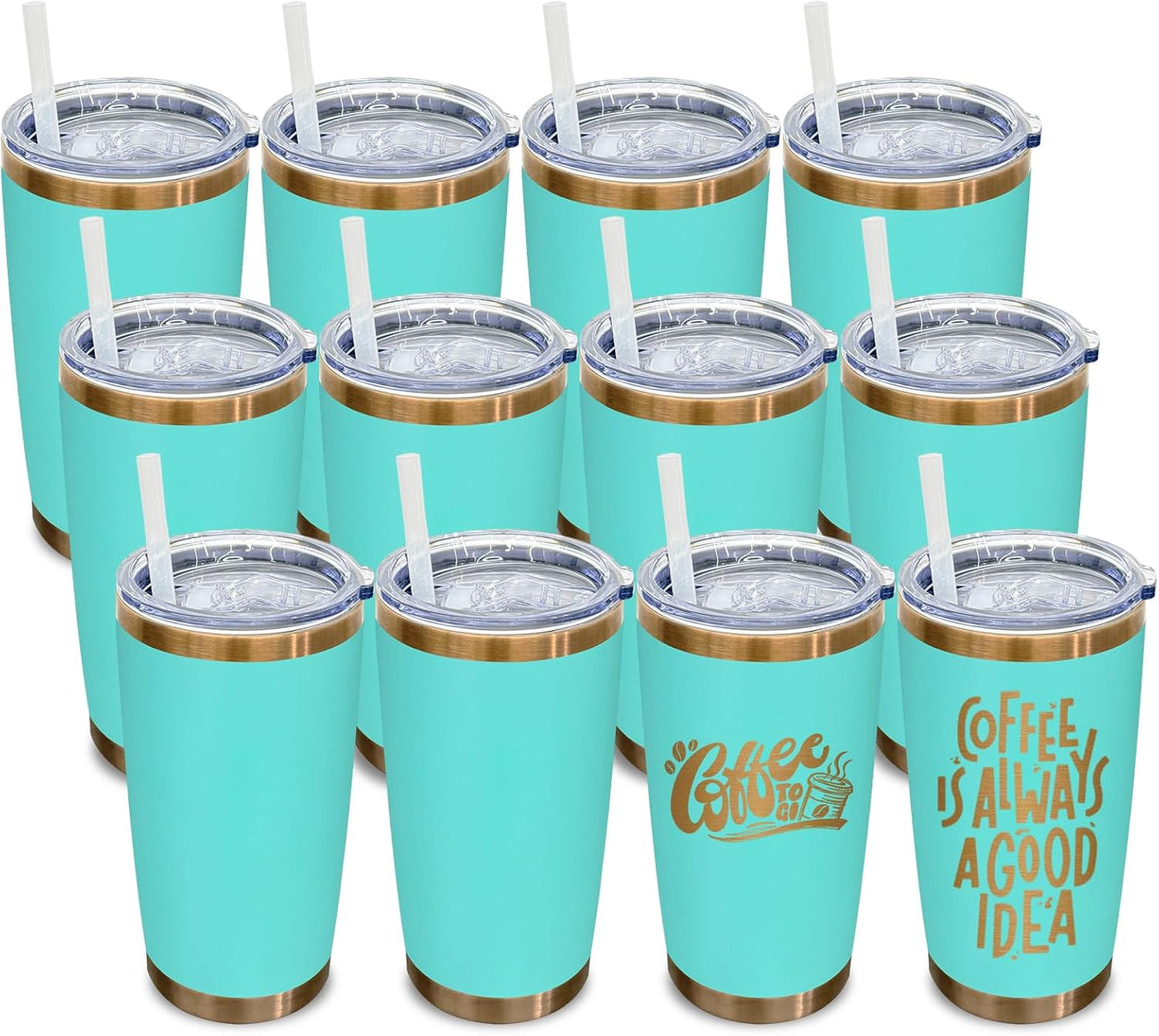 20 oz Tumbler Bulk Stainless Steel Tumblers with Lids and Straws Black | Double Wall Vacuum Insulated, Travel Coffee Mug, Powder Coated, Laser Engrave, Keep Drinks Cold & Hot, Leakproof, 1Pack