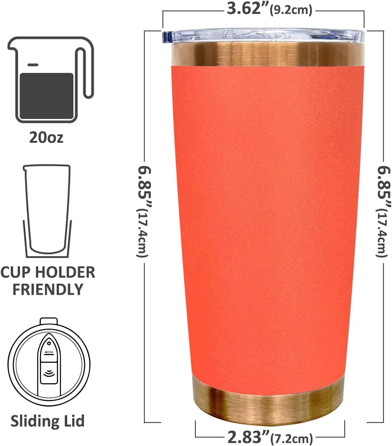 20 oz Tumbler Bulk Stainless Steel Tumblers with Lids and Straws Black | Double Wall Vacuum Insulated, Travel Coffee Mug, Powder Coated, Laser Engrave, Keep Drinks Cold & Hot, Leakproof, 1Pack