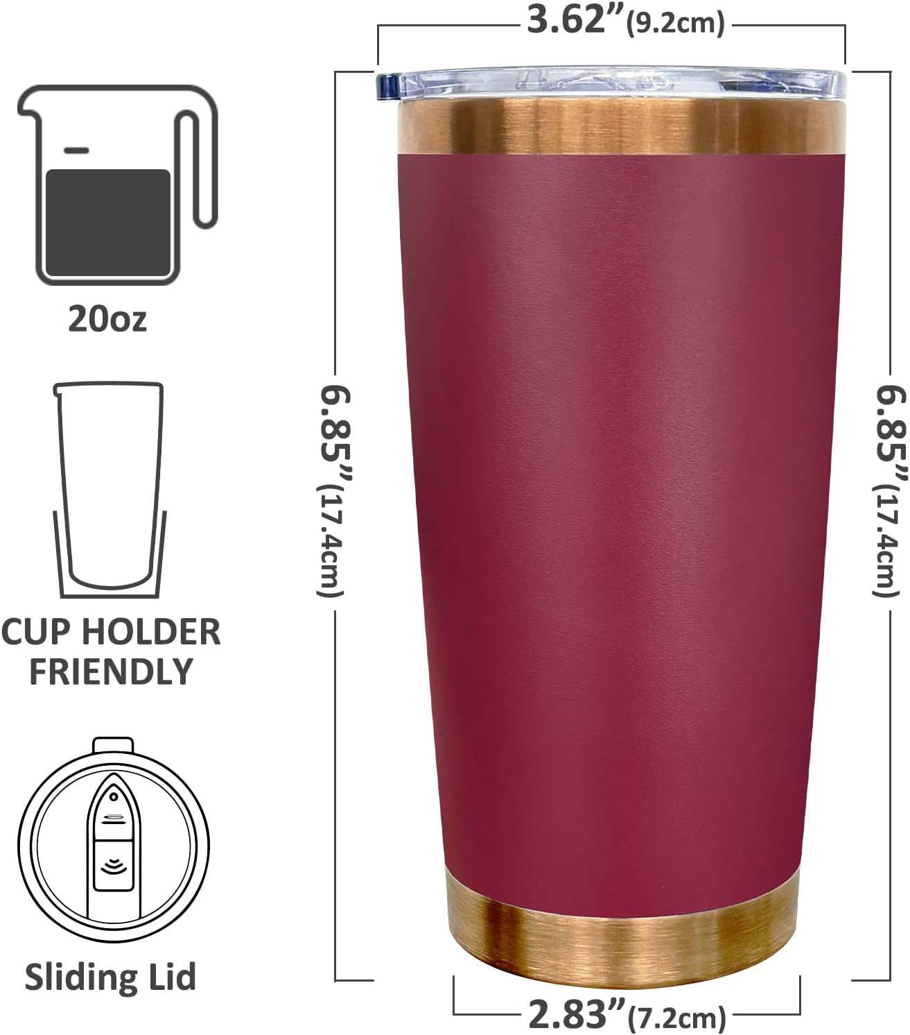 20 oz Tumbler Bulk Stainless Steel Tumblers with Lids and Straws Black | Double Wall Vacuum Insulated, Travel Coffee Mug, Powder Coated, Laser Engrave, Keep Drinks Cold & Hot, Leakproof, 1Pack