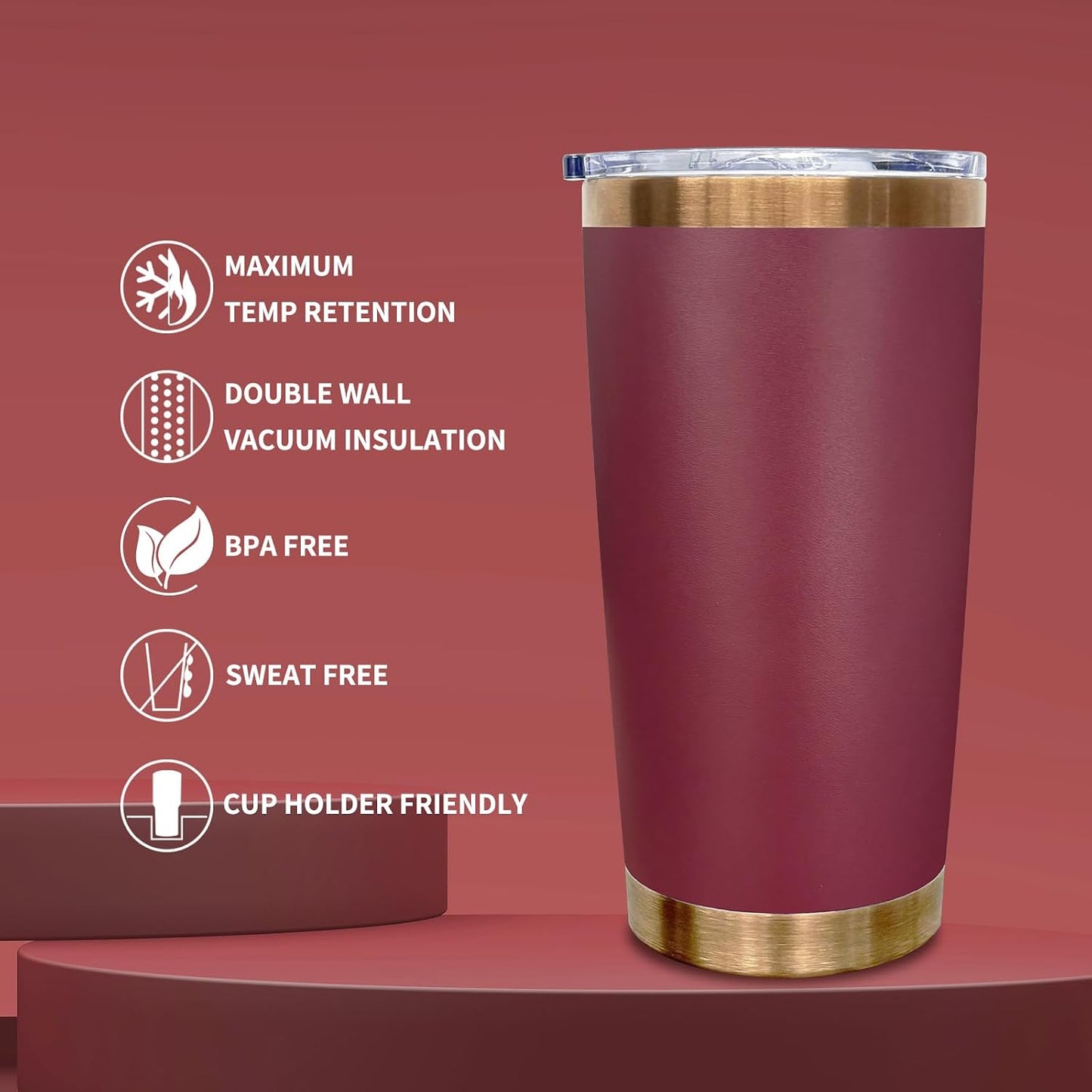 20 oz Tumbler Bulk Stainless Steel Tumblers with Lids and Straws Black | Double Wall Vacuum Insulated, Travel Coffee Mug, Powder Coated, Laser Engrave, Keep Drinks Cold & Hot, Leakproof, 1Pack