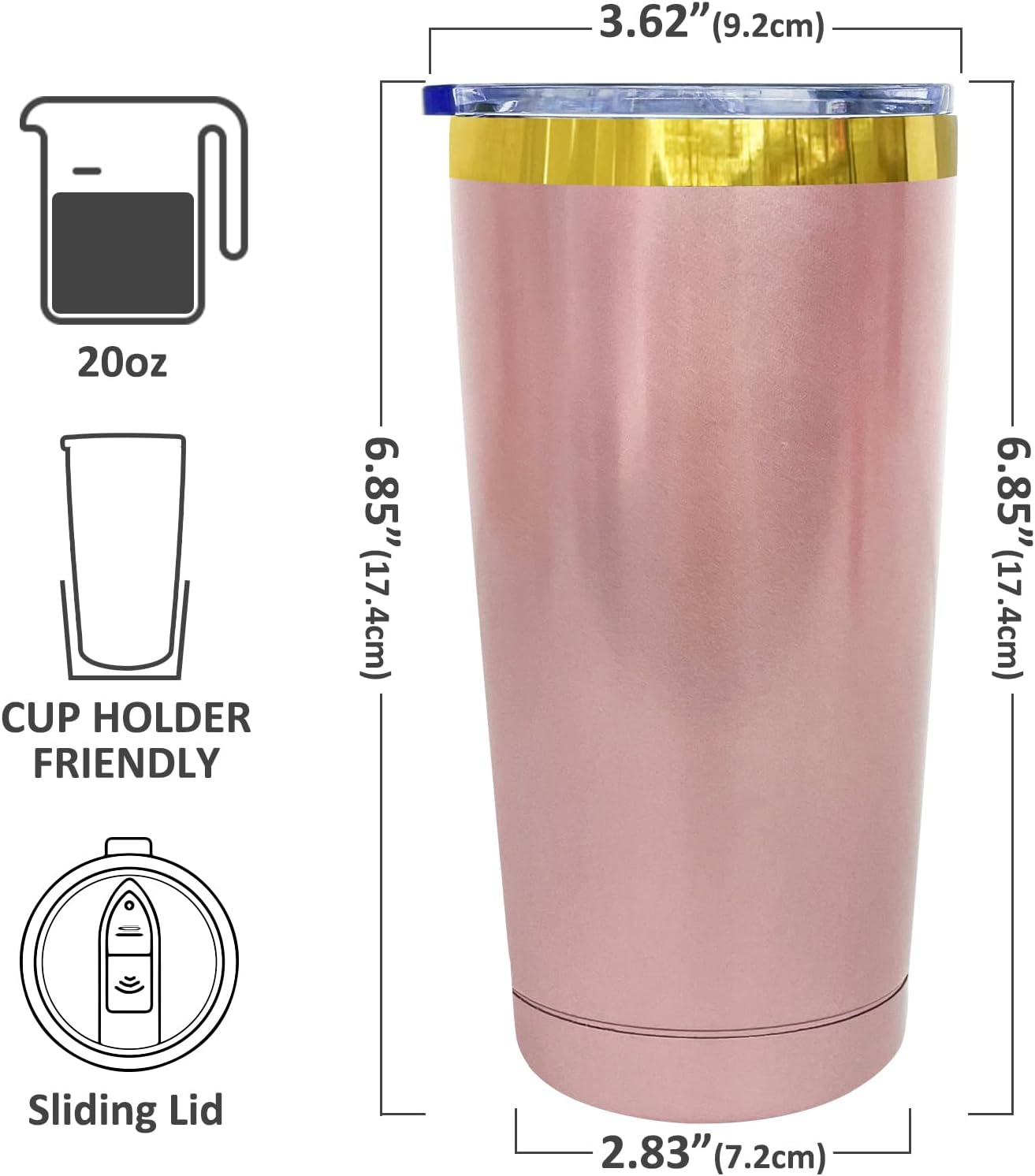 20 oz Tumbler Bulk Stainless Steel Tumblers with Lids and Straws Black | Double Wall Vacuum Insulated, Travel Coffee Mug, Powder Coated, Laser Engrave, Keep Drinks Cold & Hot, Leakproof, 1Pack