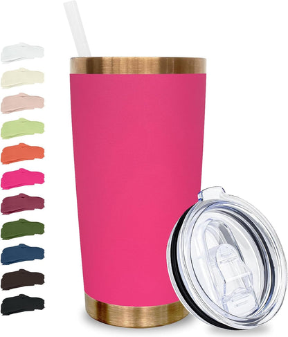 20 oz Tumbler Bulk Stainless Steel Tumblers with Lids and Straws Black | Double Wall Vacuum Insulated, Travel Coffee Mug, Powder Coated, Laser Engrave, Keep Drinks Cold & Hot, Leakproof, 1Pack