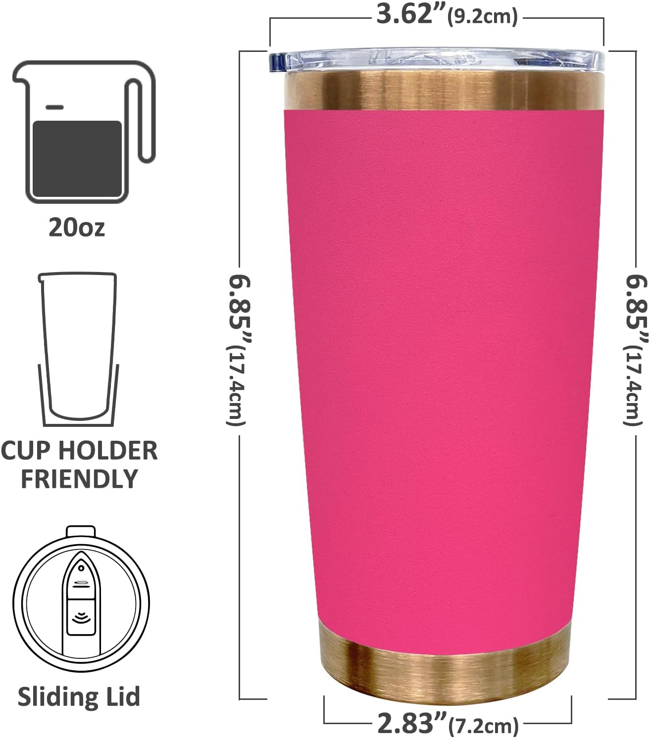 20 oz Tumbler Bulk Stainless Steel Tumblers with Lids and Straws Black | Double Wall Vacuum Insulated, Travel Coffee Mug, Powder Coated, Laser Engrave, Keep Drinks Cold & Hot, Leakproof, 1Pack