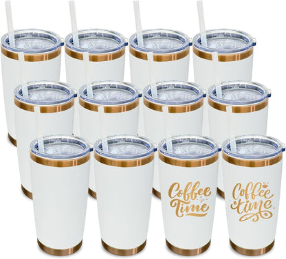20 oz Tumbler Bulk Stainless Steel Tumblers with Lids and Straws Black | Double Wall Vacuum Insulated, Travel Coffee Mug, Powder Coated, Laser Engrave, Keep Drinks Cold & Hot, Leakproof, 1Pack