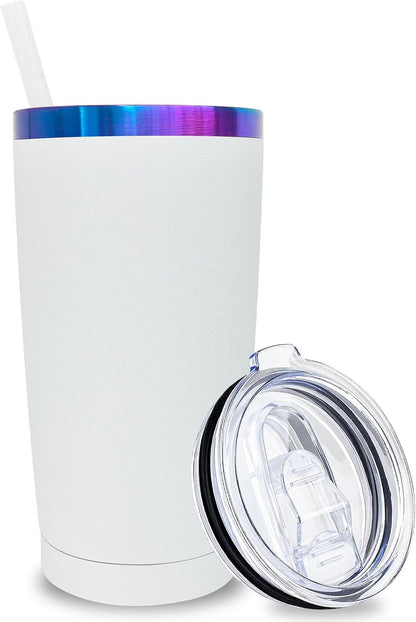 20 oz Tumbler Bulk Stainless Steel Tumblers with Lids and Straws Black | Double Wall Vacuum Insulated, Travel Coffee Mug, Powder Coated, Laser Engrave, Keep Drinks Cold & Hot, Leakproof, 1Pack