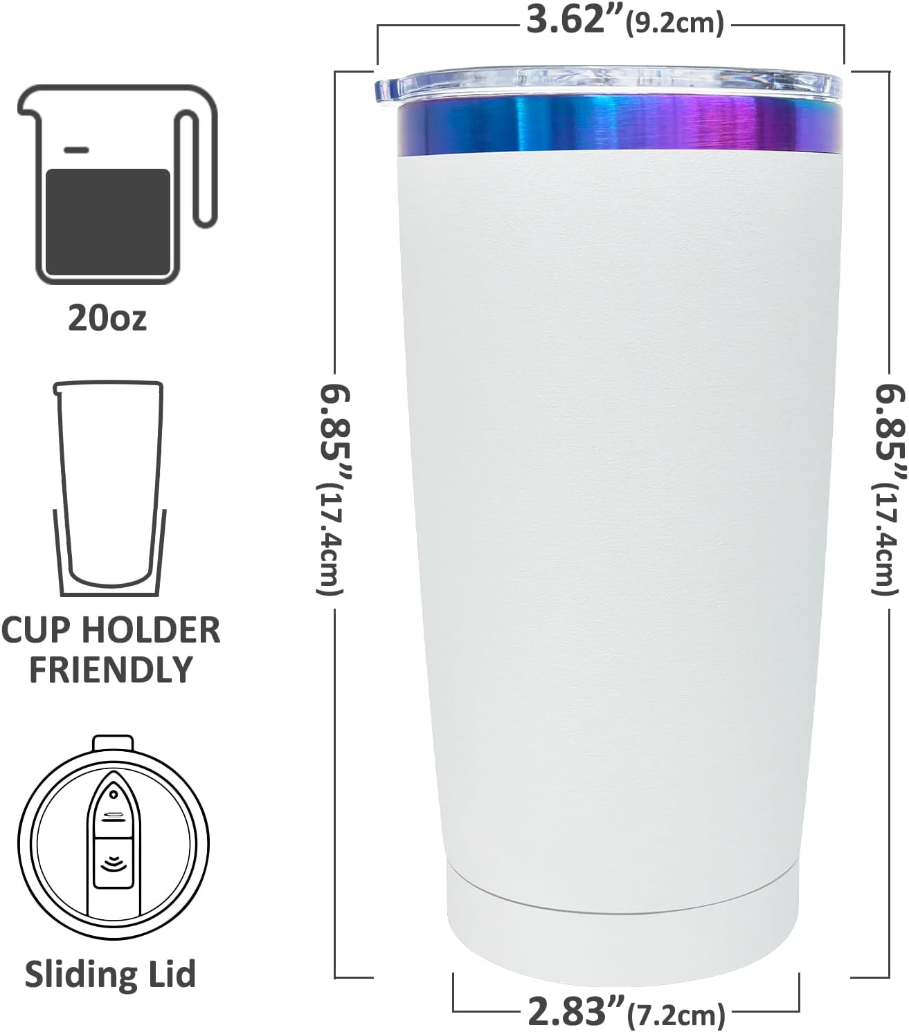20 oz Tumbler Bulk Stainless Steel Tumblers with Lids and Straws Black | Double Wall Vacuum Insulated, Travel Coffee Mug, Powder Coated, Laser Engrave, Keep Drinks Cold & Hot, Leakproof, 1Pack
