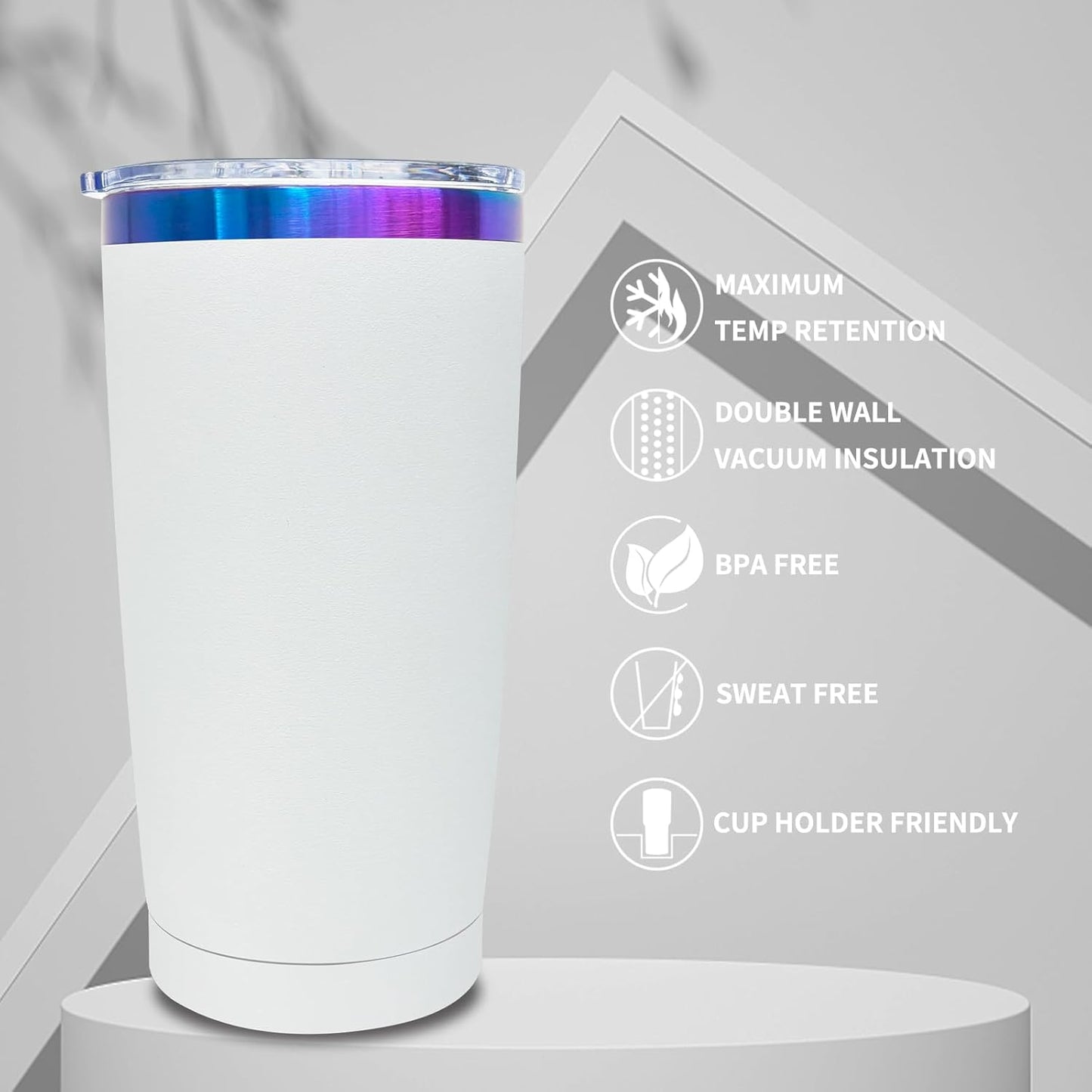20 oz Tumbler Bulk Stainless Steel Tumblers with Lids and Straws Black | Double Wall Vacuum Insulated, Travel Coffee Mug, Powder Coated, Laser Engrave, Keep Drinks Cold & Hot, Leakproof, 1Pack