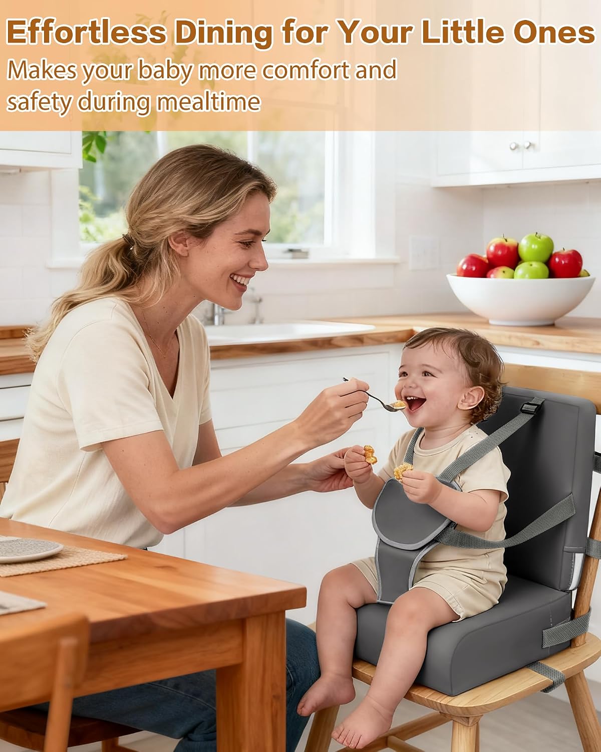 Booster Seat for Kitchen Chair, Adjustable Harness and Backrest